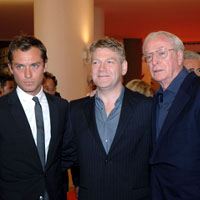 Actors Kenneth Branner, Jude Law and Michael Caine at the premiere of Sleuth